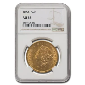 1864 20 liberty gold double eagle au 58 ngc 256715 slab 1