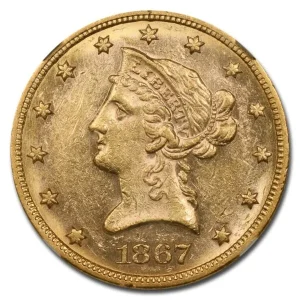 1867 $10 Liberty Gold Eagle MS-60 NGC Best 2 1867 10 liberty gold eagle ms 60 ngc 287610 Obv 600x600 1