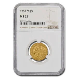 1909 o 5 gold indian half eagle ms 62 ngc 168989 slab