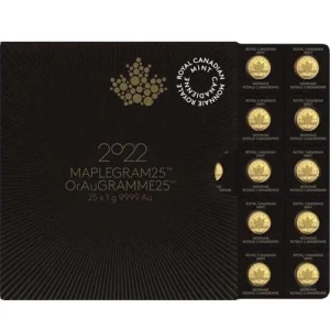 2022 25 Gram Canadian Gold MapleGram 25x 1g obv